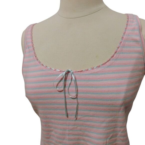 Sigrid Olsen Tank 100% Cotton Pastel Pink Blue Ribbon Bow Soft Comfortable LP - Picture 3 of 14